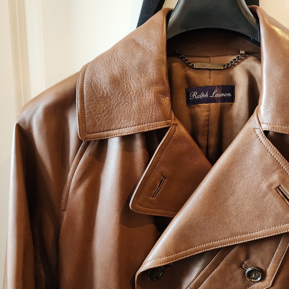 Ralph Lauren Purple Label Brown Leather Jacket Made In Italy Size Medium